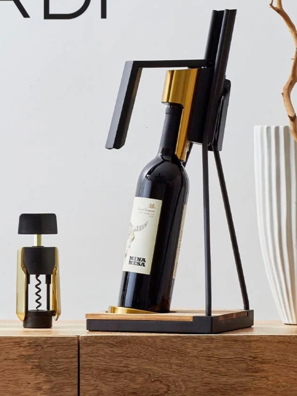 Rabbit Contemporary Black & Brass Tabletop Corkscrew